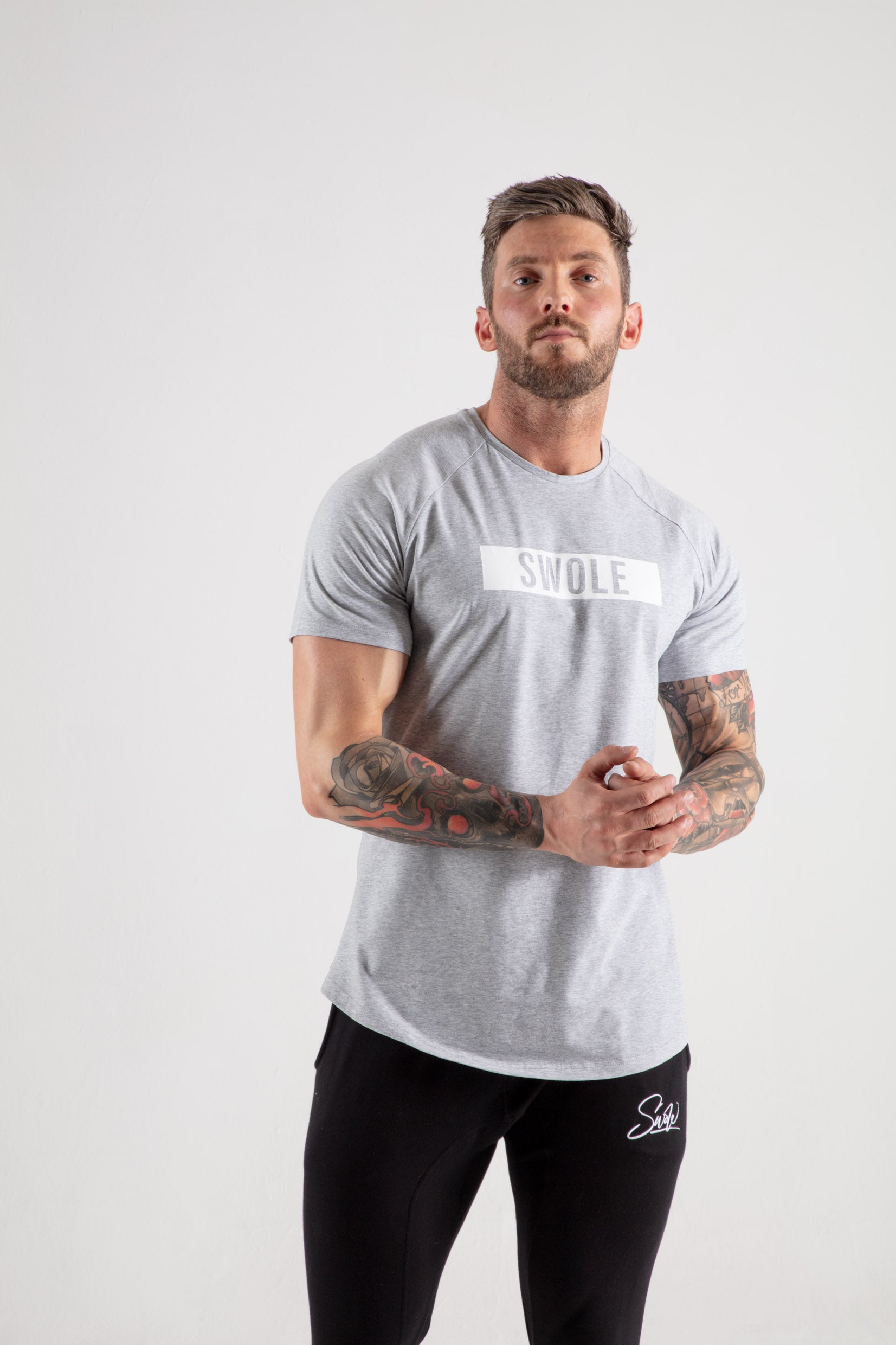 Icon Short Sleeve Top in Grey/White
