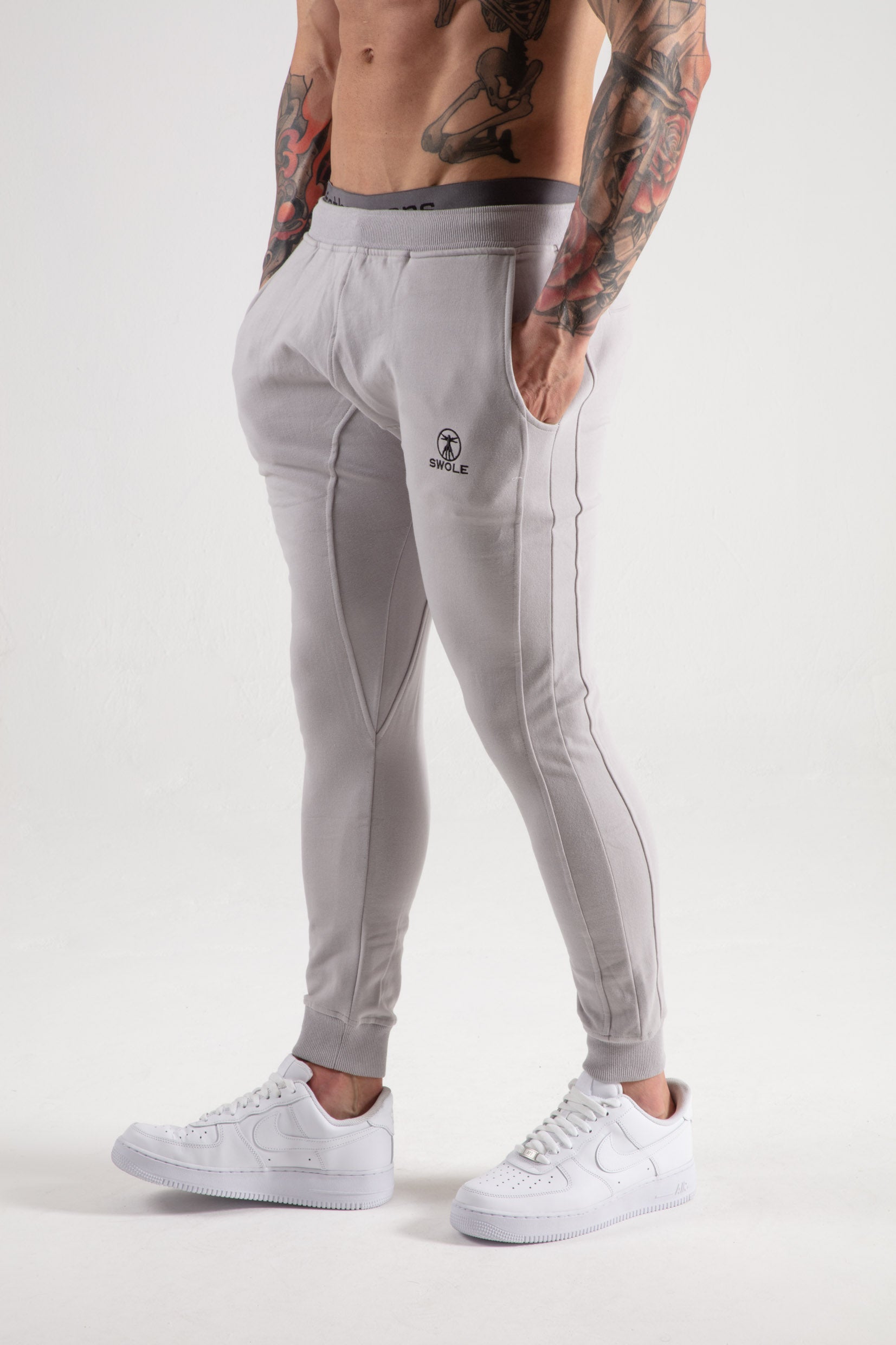 Plain Tapered Joggers in Grey