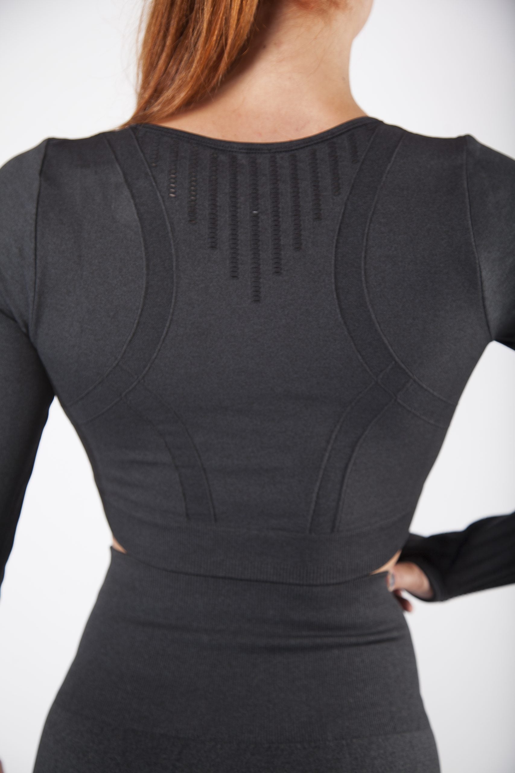 Contour Long Sleeve Crop Top in Charcoal