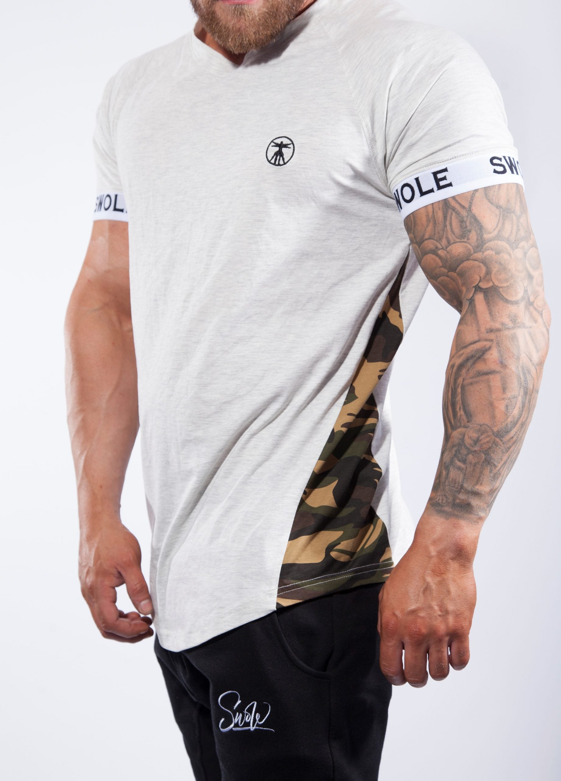 Camo Side Print Raglan T-Shirt in Grey