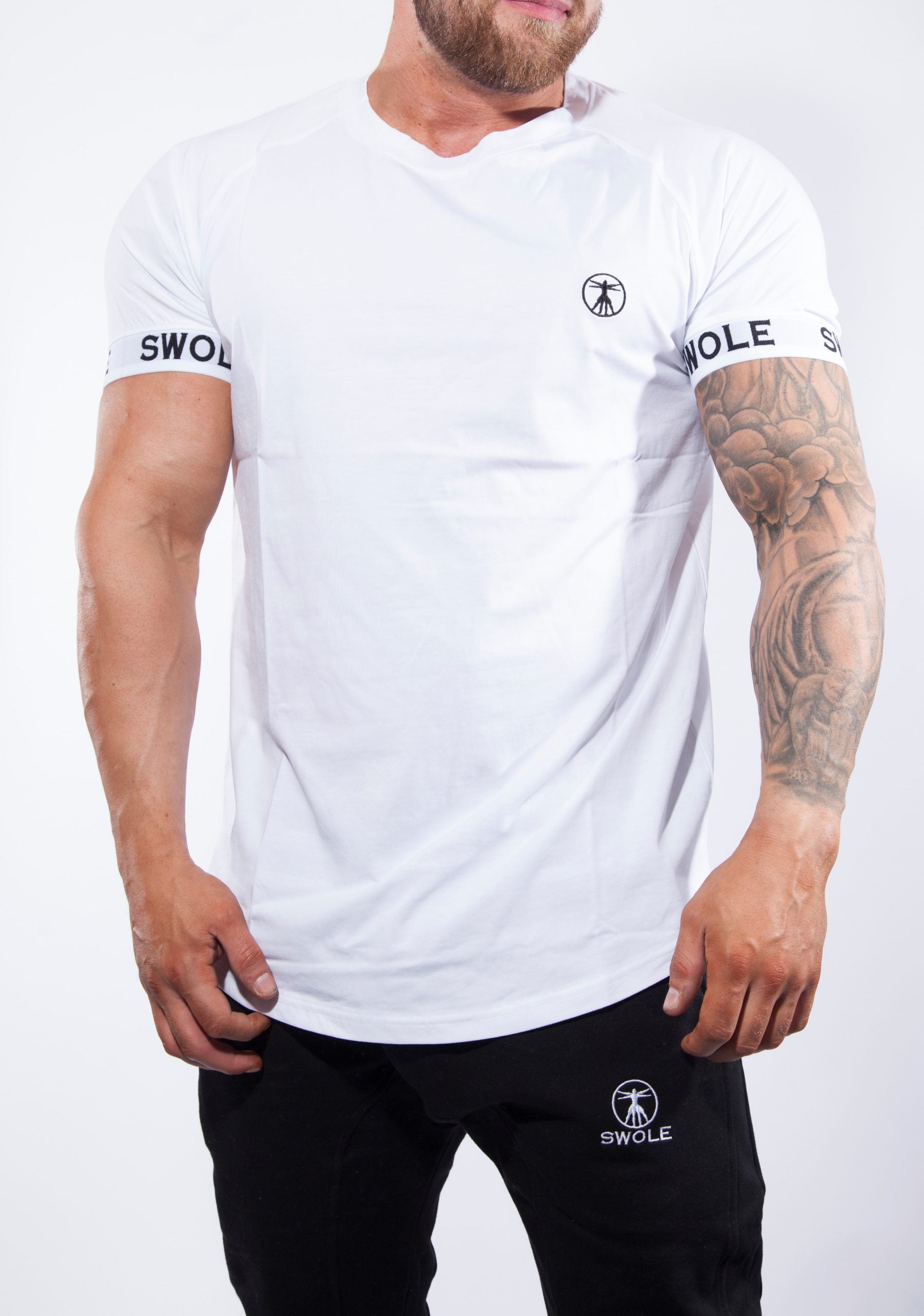 Swole Elastic Arm Raglan T-Shirt in White