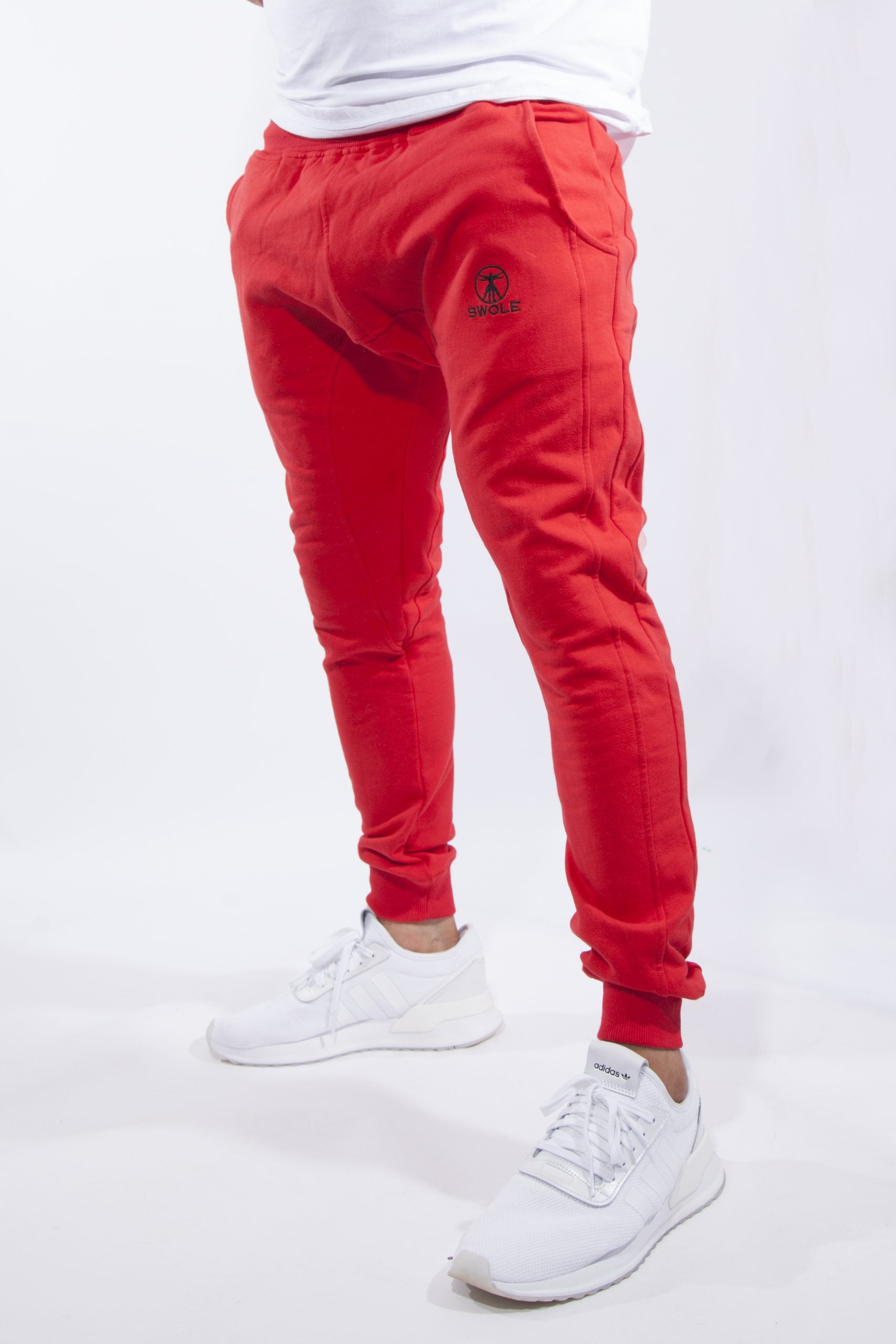 Plain Tapered Joggers in Red