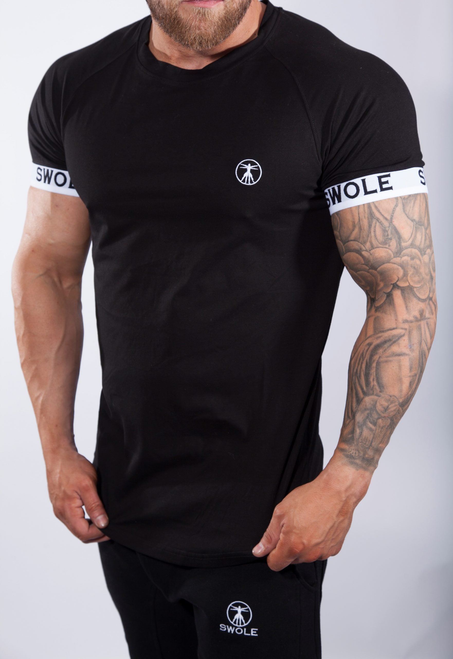 Swole Elastic Arm Raglan T-Shirt in Black/White