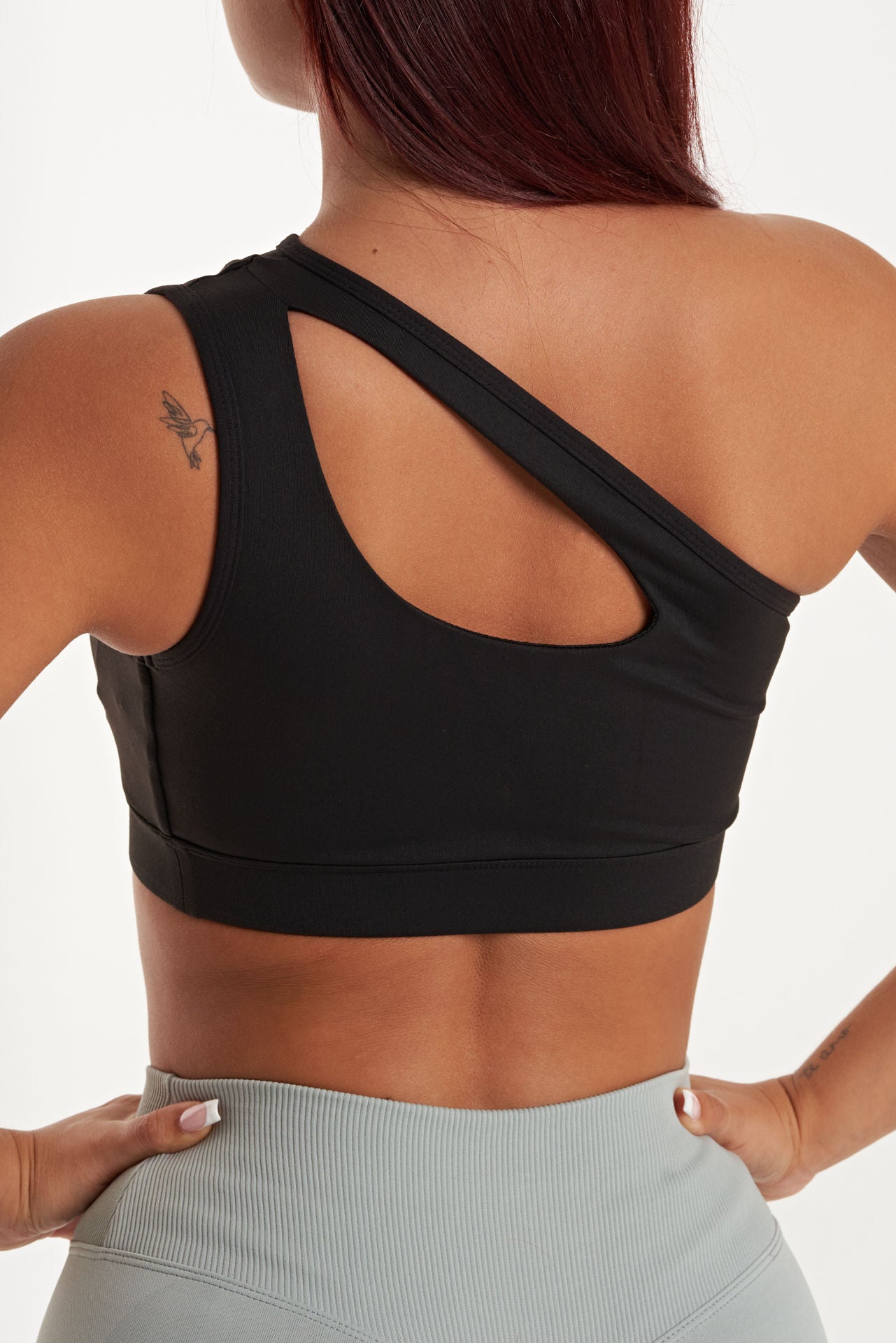 One Shoulder Sports Bra in Black