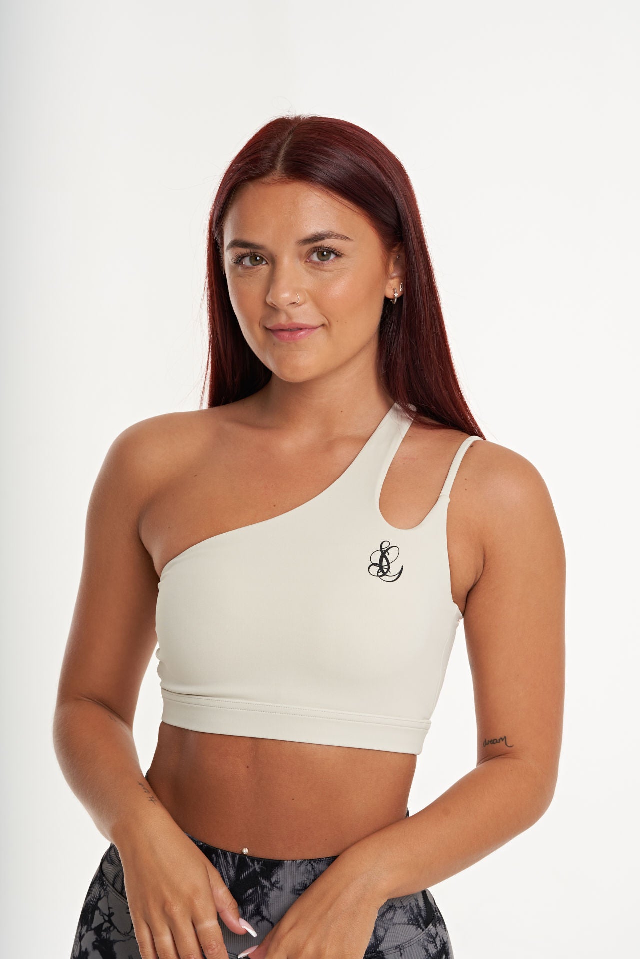 One Shoulder Pro Sports Bra in Cream