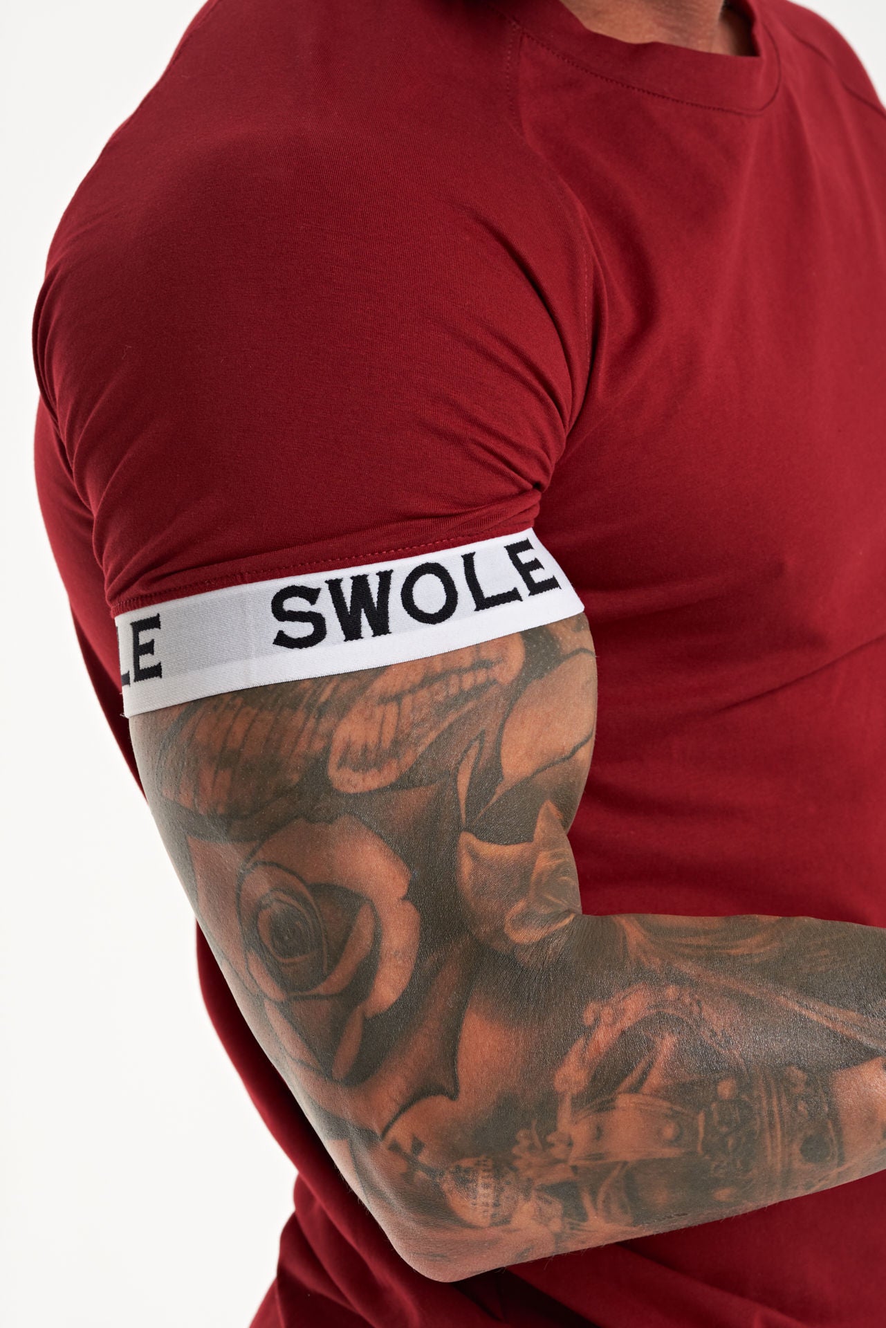Swole Elastic Arm Raglan T-Shirt in Maroon