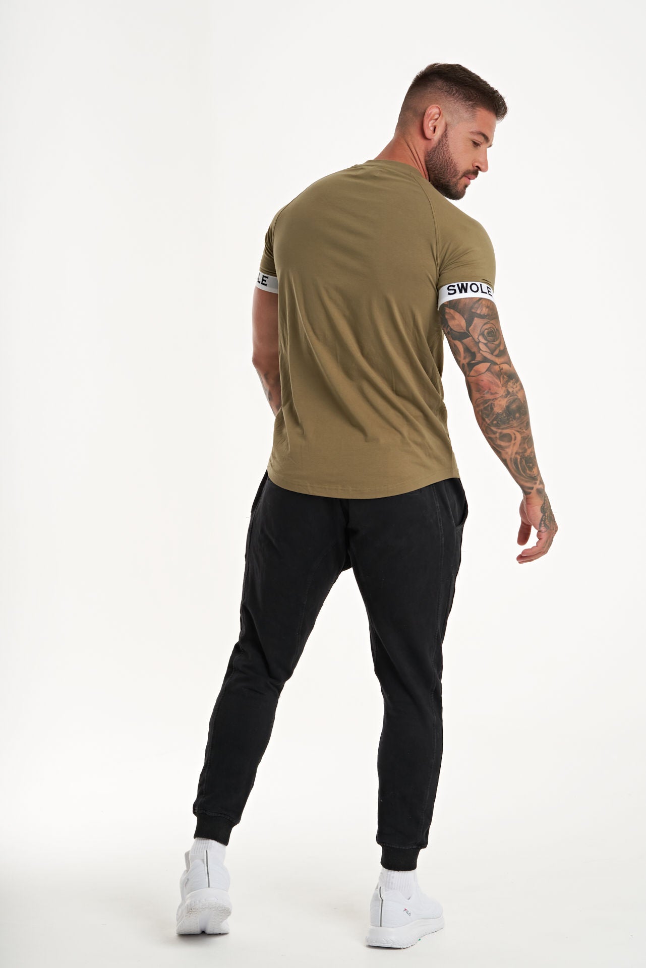 Swole Elastic Arm Raglan T-Shirt in Khaki